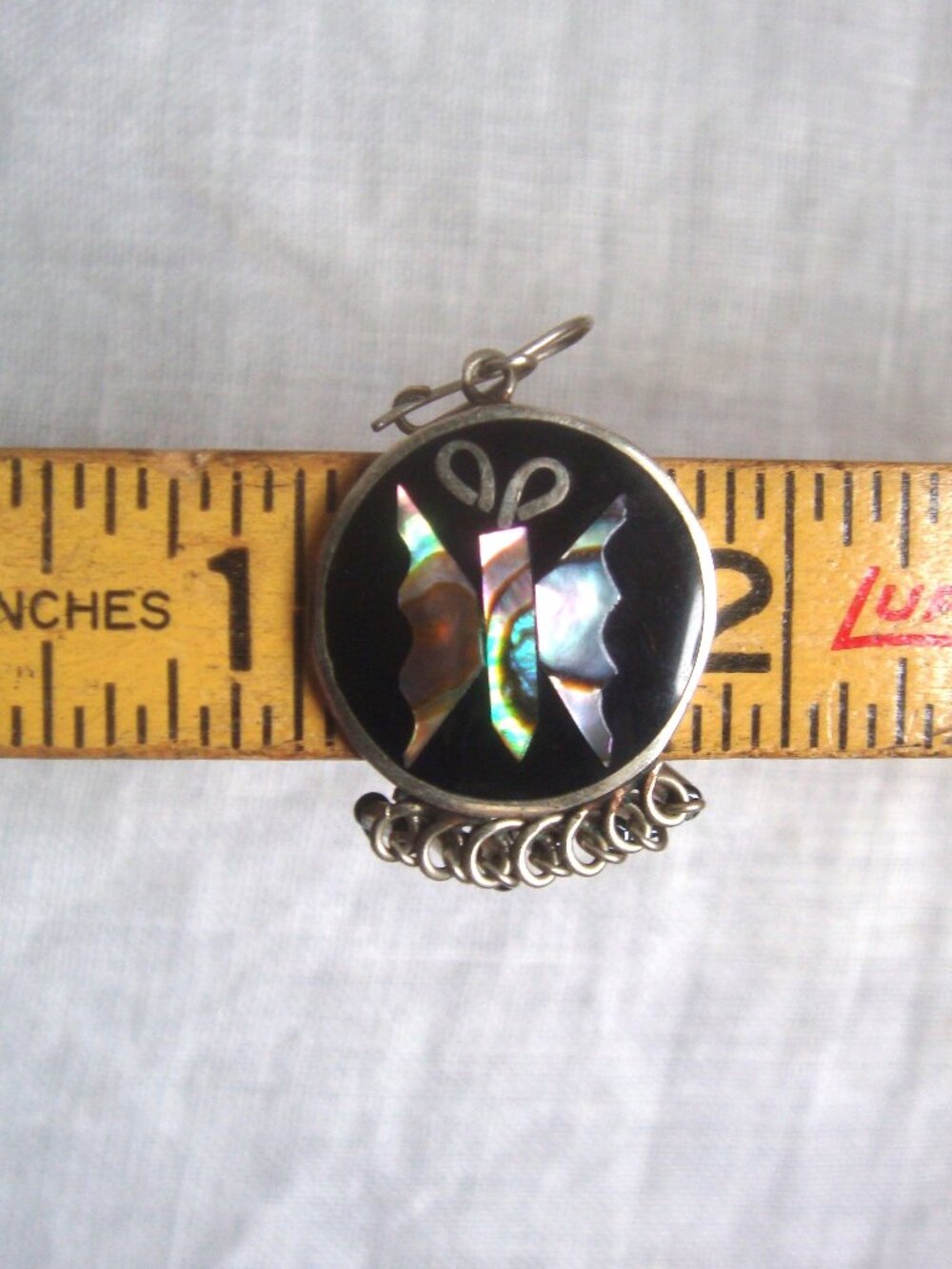 Vintage Alpaca Mexico Silver Abalone Butterfly Dangle Bead Fringe Earrings *FLAW - Picture 5 of 7